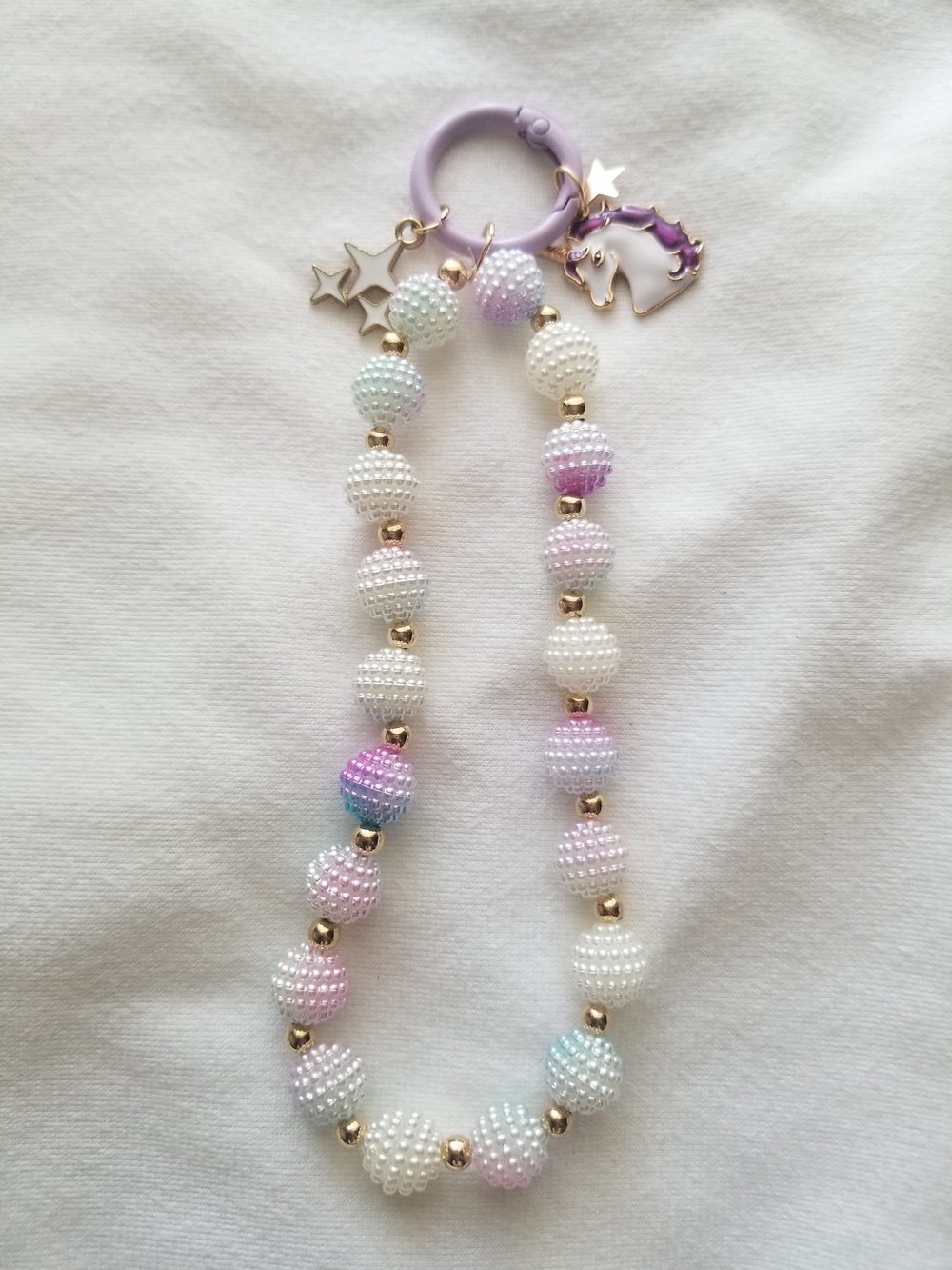 Pastel Beaded Unicorn Phone Chain - Lavender Accent